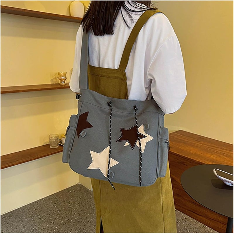 KANGDAWEI Y2K Star Canvas Messenger Bag, Cute Tote Bags Aesthetic, Small Shoulder Travel Crossbody Bags For Women - Image 3